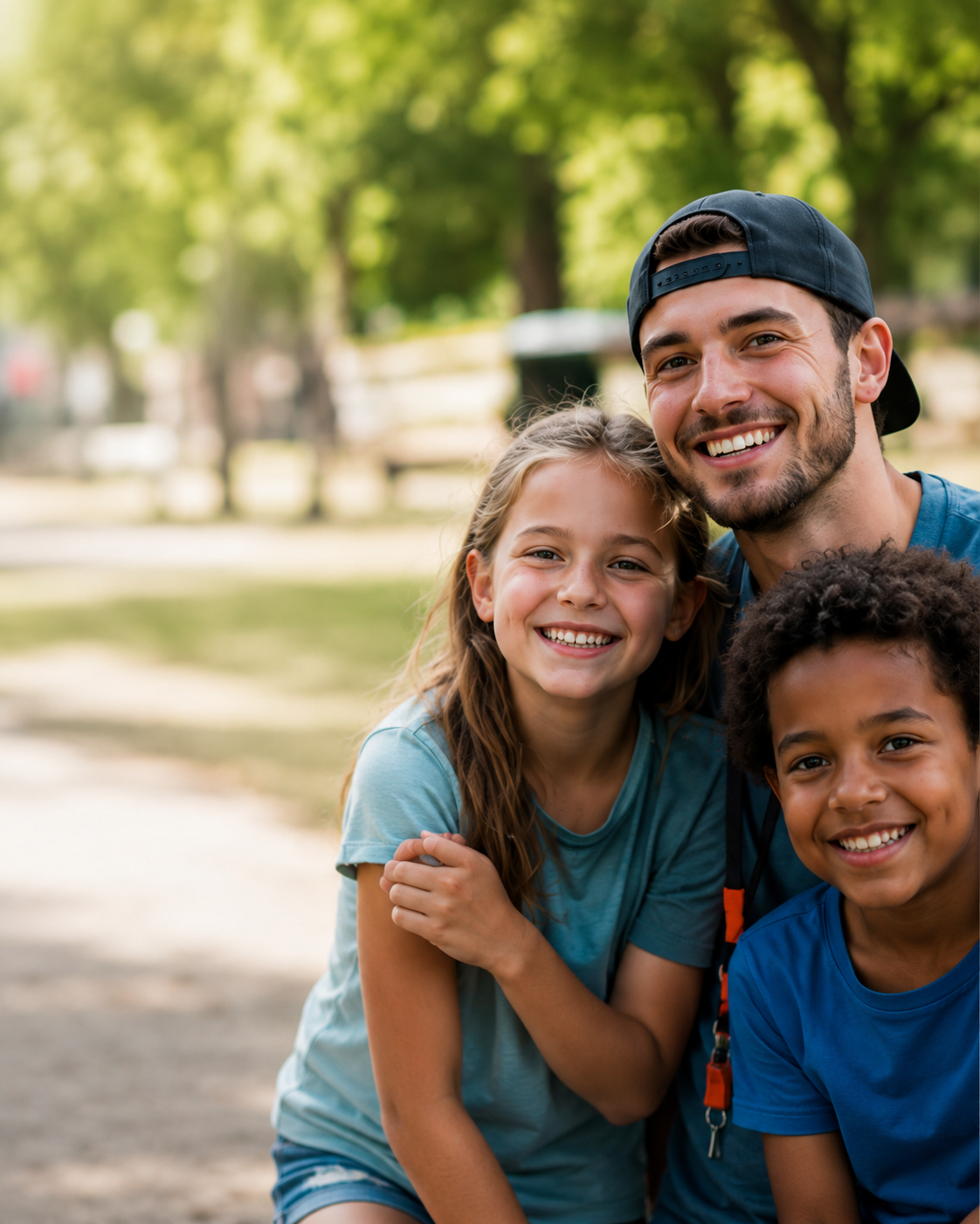 Animateur souriant avec des enfants